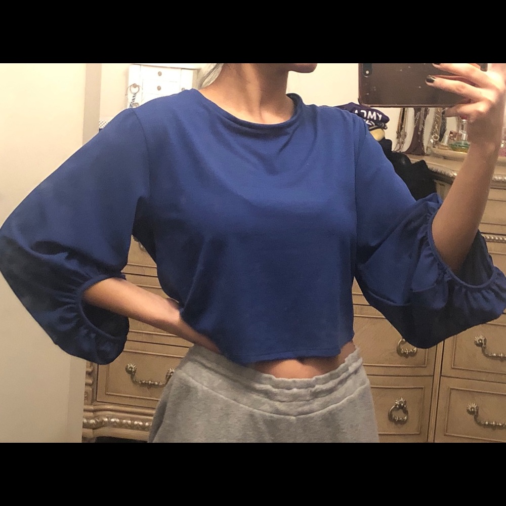 Blue backless blouse